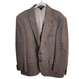 WFF By Farah Brown Wool Herringbone Tweed Sport Coat Blazer Size 44R